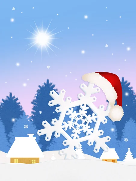 Snowflake with Christmas hat — Stock Photo, Image