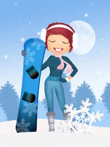 Dívka s snowboardu v zimě — Stock fotografie