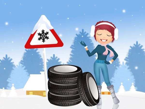 Obligation to snow tires — Stockfoto