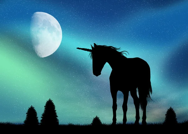 Unicorn och norrsken — Stockfoto