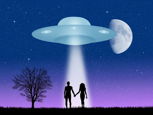 Çift ve Ufo yapısı — Stok fotoğraf
