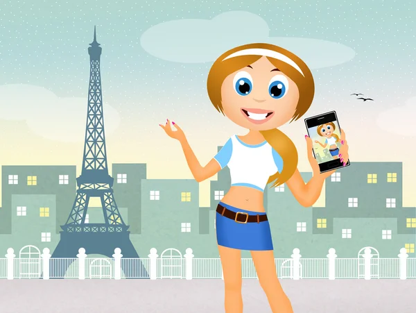 Selfie menina em Paris — Fotografia de Stock