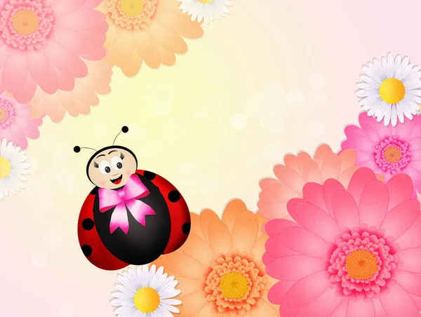 Ladybug wirh pink ribbon — Stock Photo, Image