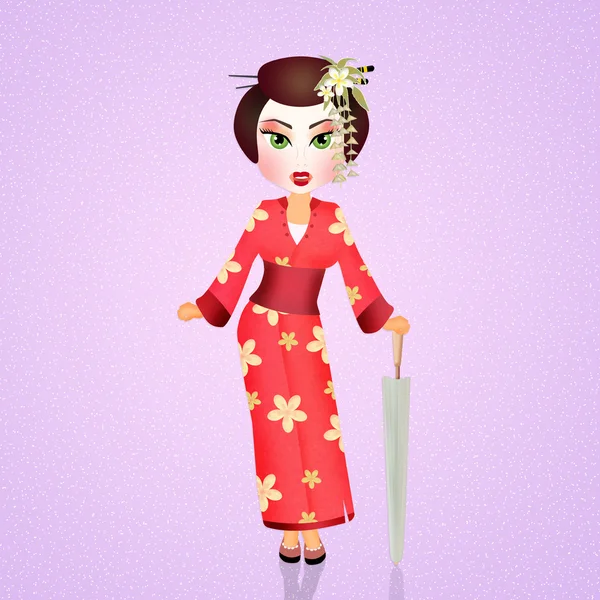 Geisha giapponese con ombrello — Foto Stock