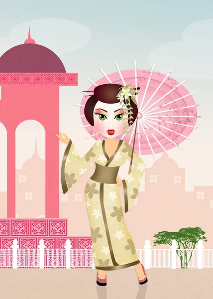 Geisha Jepang dengan payung — Stok Foto