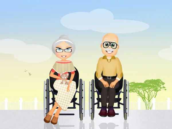 Avós em uma cadeira de rodas — Fotografia de Stock