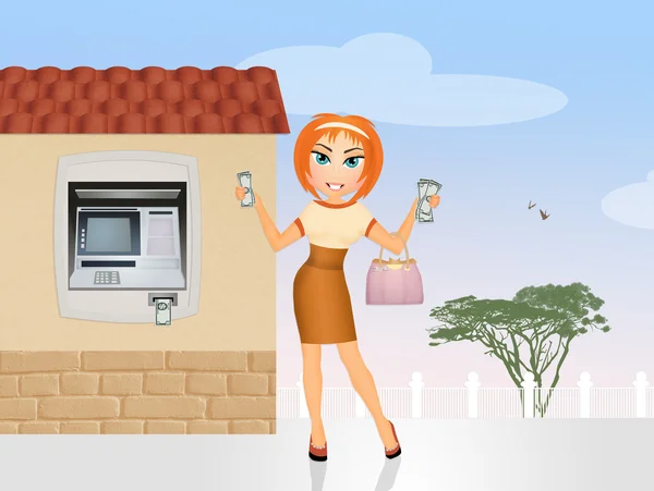 Woman takes money from Atm — Stock Photo, Image