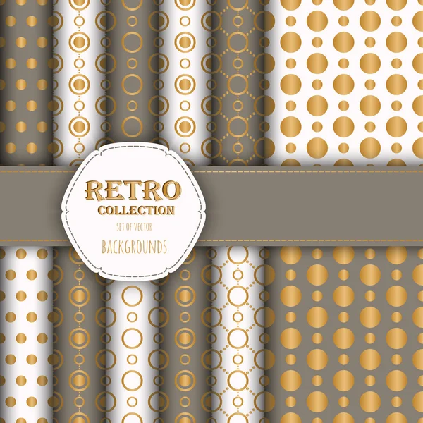 Collectie van jumbo en kleine polka dots naadloze patronen in rood en wit. — Stockvector