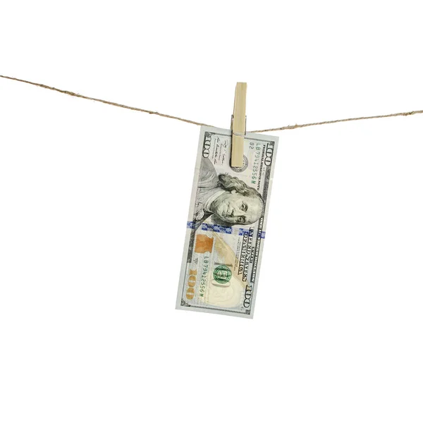Dólares pendurados em roupas-corda — Fotografia de Stock