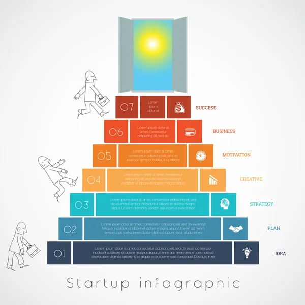 Επιχειρηματίας infographics βήματα επάνω σκάλες πρότυπο 7 θέσεις — Διανυσματικό Αρχείο