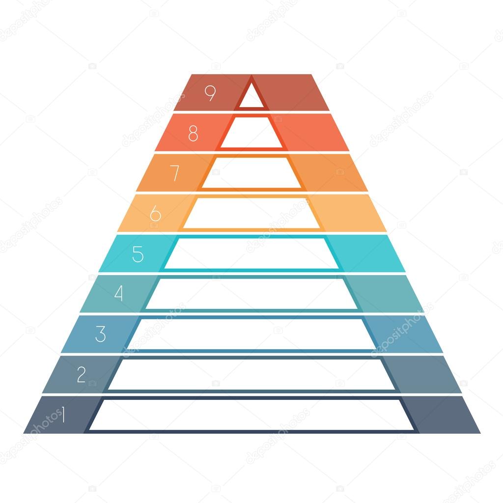 Numbered template Infographics pyramid, text area 9 positions