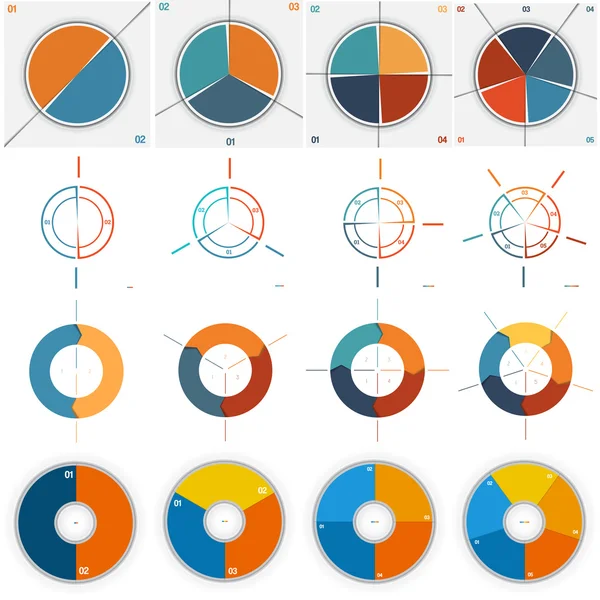 16 пронумерованных шаблонов для Инфографики 2, 3, 4, 5 позиций — стоковый вектор