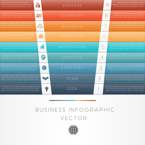 Färg ränder infographic numrerade nio position — Stock vektor