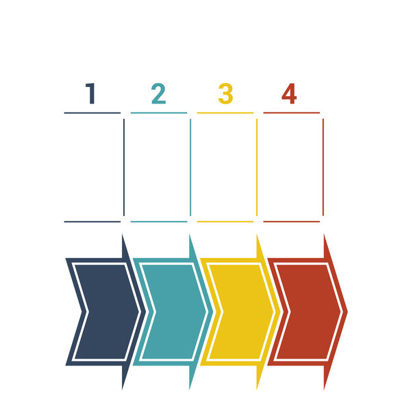 Timeline with colored horizontal arrows numbered for four positi