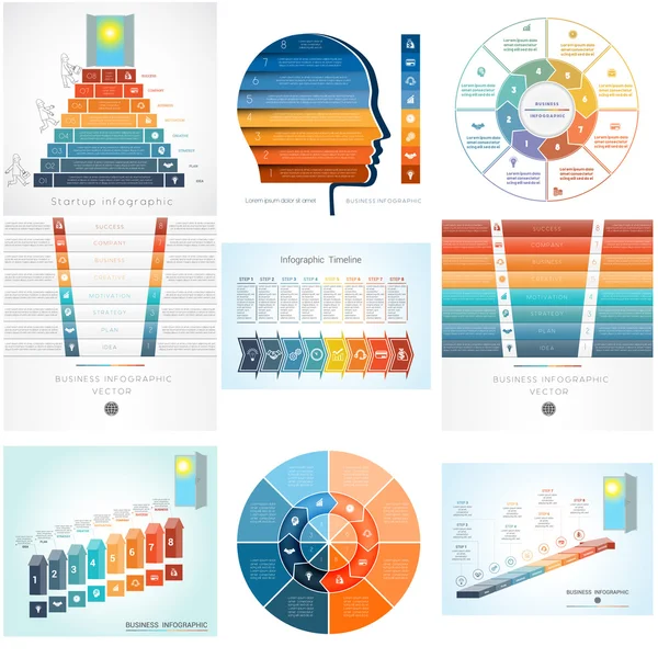 Elemento plantillas para diagrama de infografías con ocho opciones — Archivo Imágenes Vectoriales