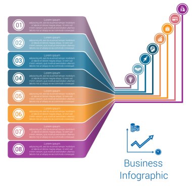 Infographic satırları şeritler perspektif sekiz pozisyon
