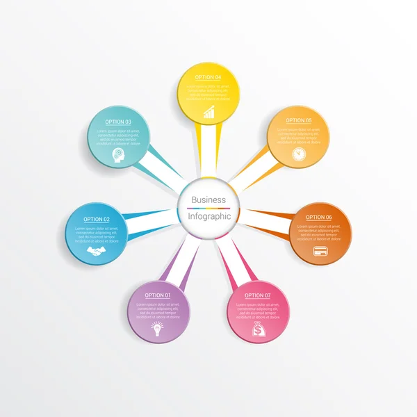 Infographic design template business concept für sieben position. — Stockvektor