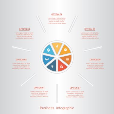 Pasta Infographic şablon metin alanları yedi pozisyonlar ile.