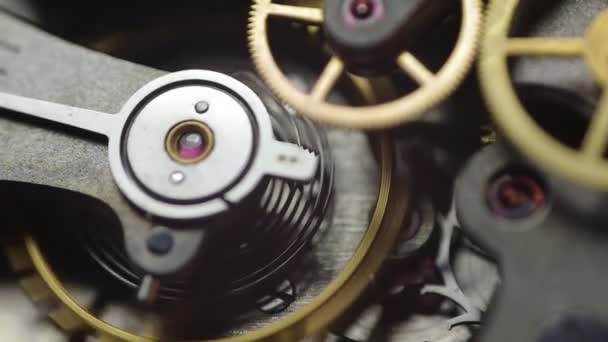 時計じかけの中の金属の歯車. — ストック動画