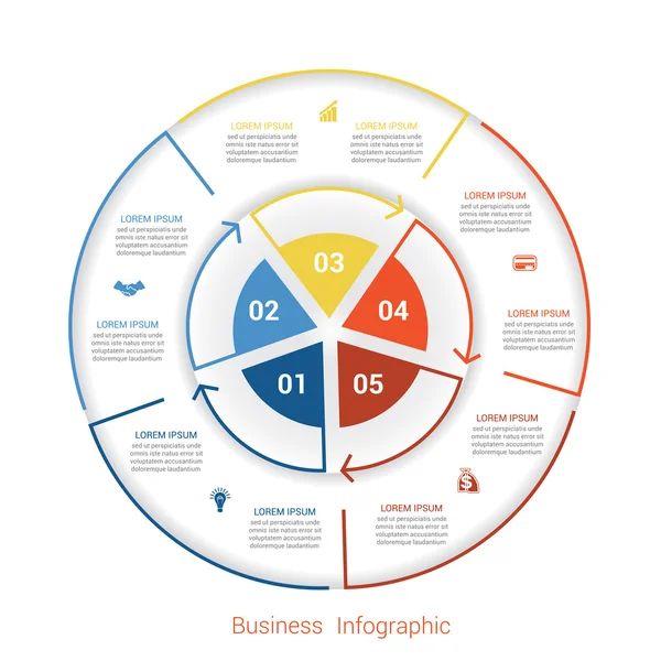 Vorlage Infografik fünf Positionen Form der Kreis-Teile — Stockvektor