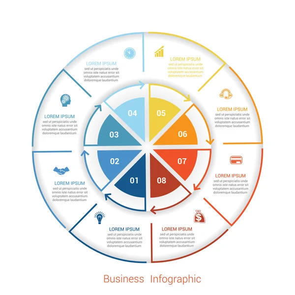 Modèle infographique forme à huit positions de pièces de cercle — Image vectorielle