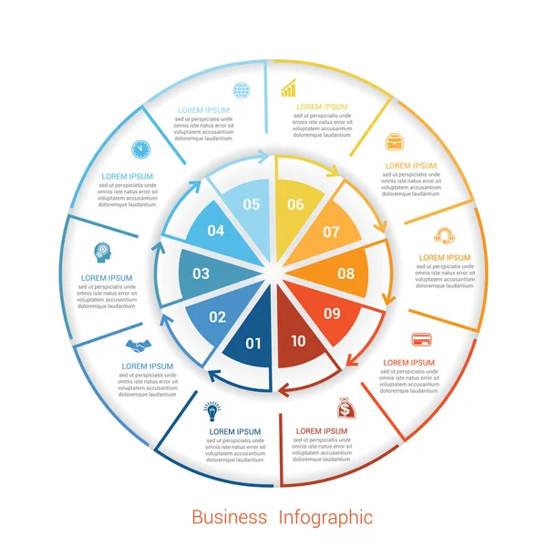Template infographic ten position form of circle parts. — Stock Vector