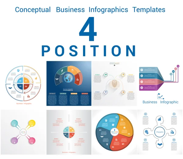 Infografiki procesy koncepcyjne cykliczne biznesowe dla czterech Posit — Wektor stockowy