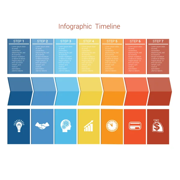 Modello Timeline Infografica frecce colorate sette posizione — Vettoriale Stock