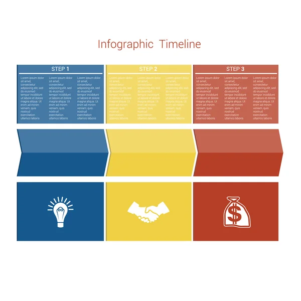 Vorlage Zeitleiste Infografik farbige Pfeile drei Position — Stockvektor