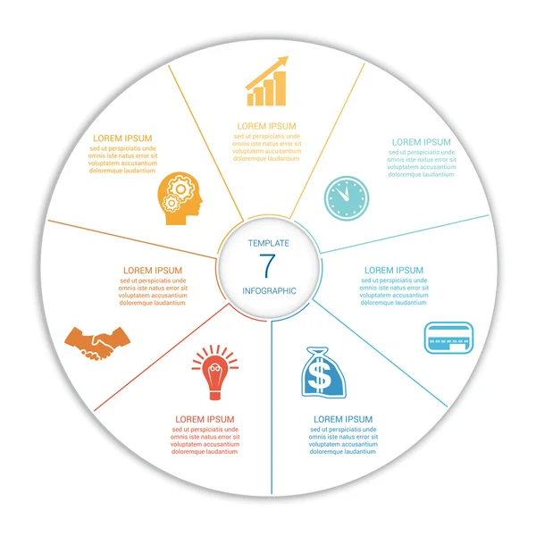 Infographic van gekleurde lijnen zeven positie — Stockvector