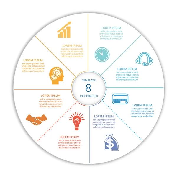 Infographic van gekleurde lijnen acht positie — Stockvector