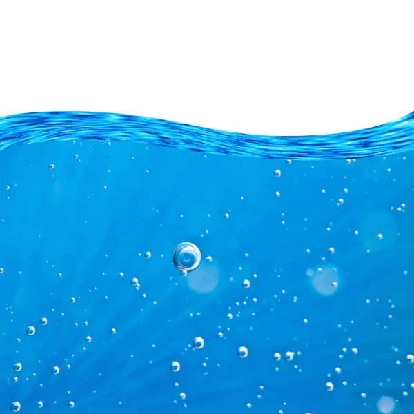 Onda azul, água, close-up bolhas de ar, vigas, explosões solares — Fotografia de Stock