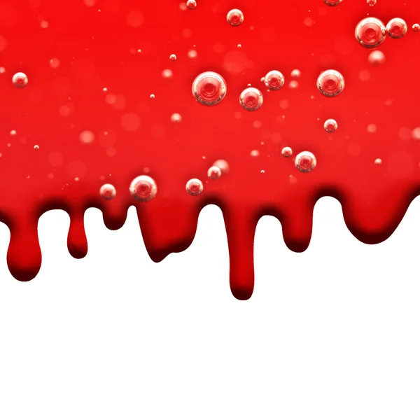 액체 흐름 레드, 떨어지는 혈액 매크로 공기 방울 — 스톡 사진