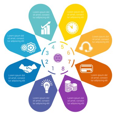 Daire içinde daire içinde düzenlenmiş rengi 8 oklar.