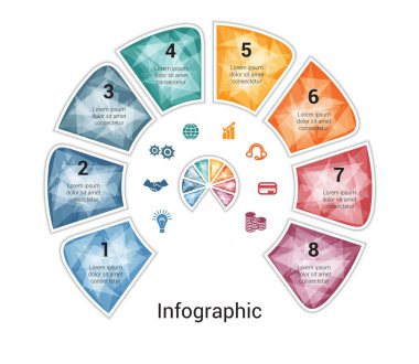 Metin alanı için modern renkli şablon bilgi grafikleri 8 konum