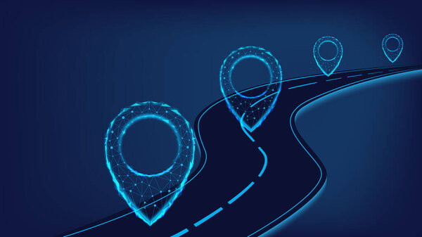 Navigation concept. Logistic concept.  Road with polygonal  pointers. Blue background 