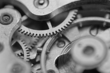 siyah beyaz arka plan ile metal cogwheels bir saat gibi. kavram