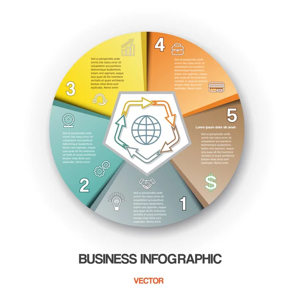 Proceso cíclico de diagrama, infografía empresarial 5 posiciones — Vector de stock