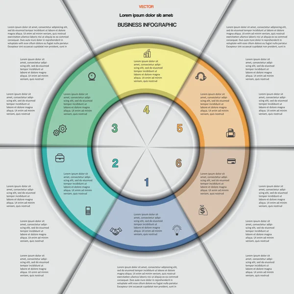 Vector illustration template with text areas on 6 positions — Stock Vector