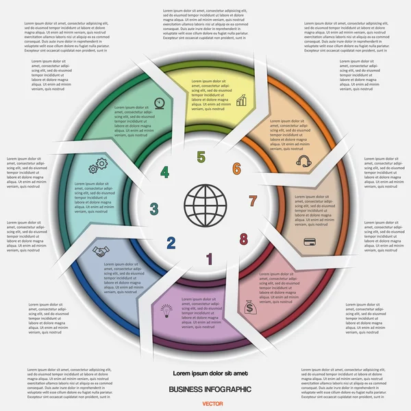 Plantilla de ilustración vectorial con áreas de texto y ocho flechas — Vector de stock
