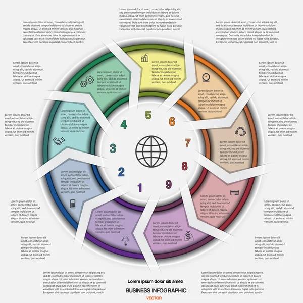 Vektorillustrationsvorlage mit Textbereichen und neun Pfeilen — Stockvektor