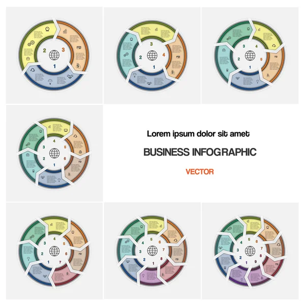Set, vector illustration ring chart template with text areas — Stock Vector