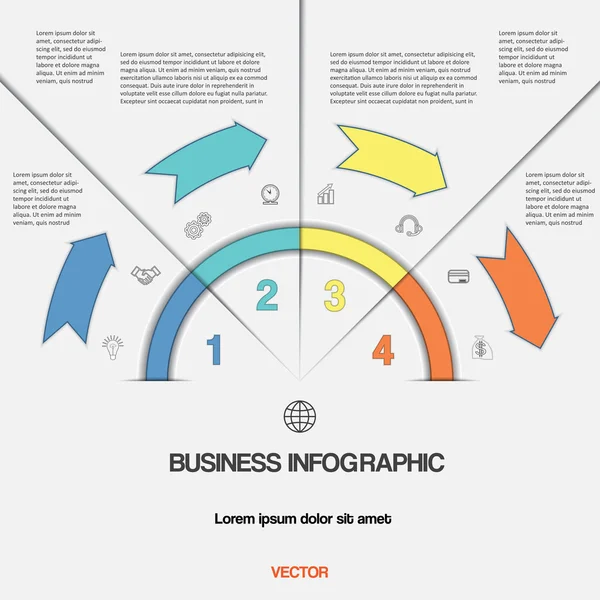 Infografik-Vorlage mit Textbereichen auf vier Positionen — Stockvektor