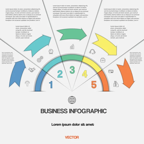 Infografik mit Textbereichen an fünf Stellen — Stockvektor