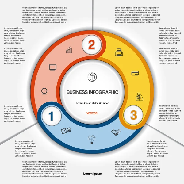 Plantilla numerada en anillo con área de texto en tres posiciones — Archivo Imágenes Vectoriales