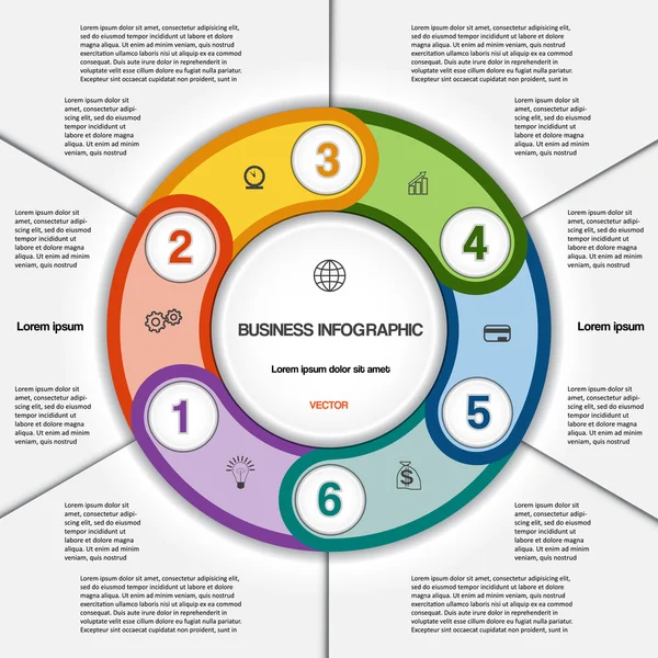 Ringnummerierte Vorlage mit Textbereich an sechs Positionen — Stockvektor
