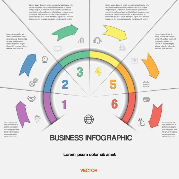 Infografik mit Textbereichen an sechs Stellen — Stockvektor