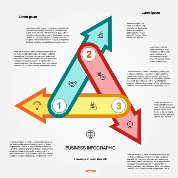 Vorlage mit 3 Optionen mehrfarbige Pfeile für Infografik — Stockvektor