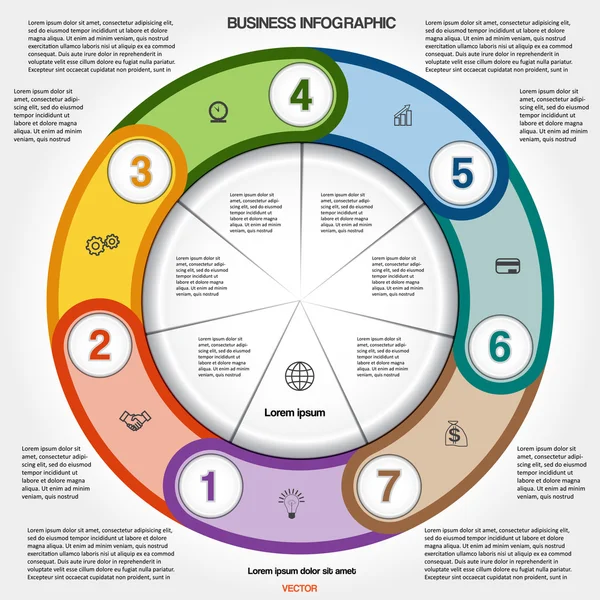 Anel multicolorido infográfico numerado para sete posições —  Vetores de Stock