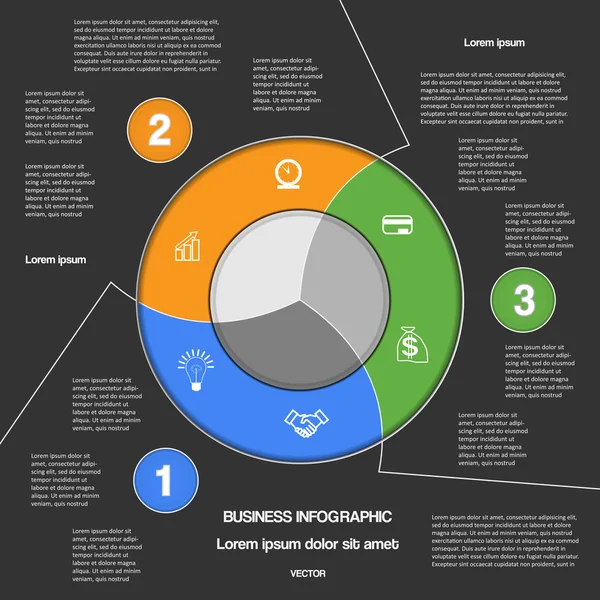 Ring chart, template  with text areas on three positions — Stock Vector
